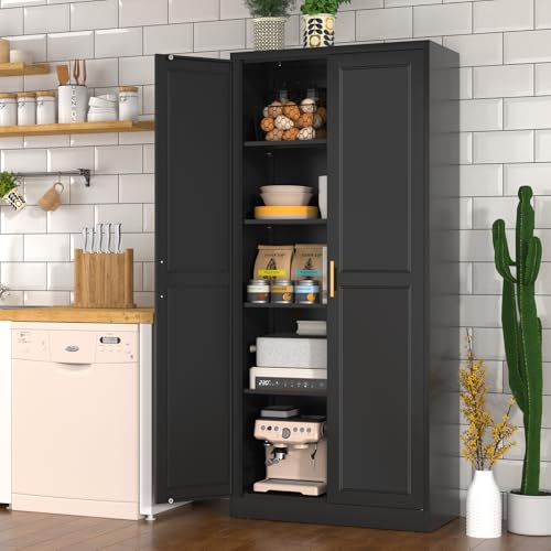 Polup Pantry Cabinet, 71" Tall Metal Storage Cabinet with Doors and Shelves - color: Black, size: 71"H with No Drawers