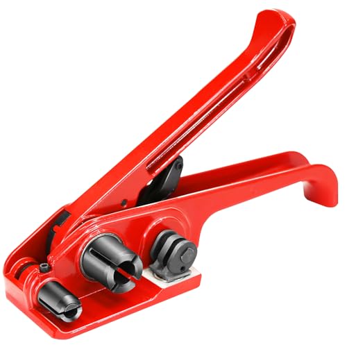 Heavy Duty Banding Strapping Tensioner & Cutter Manual Packaging Tools Windlass for 1/2"-3/4" Width Polyester Poly Strap(red) - color: PET red, size: 1/2-3/4in