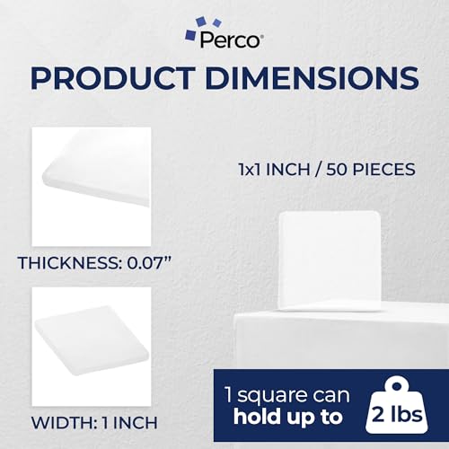 Perco Double Sided Tape Squares, Clear Nano Tape, 50 1"x1" Pre-Cut Mounting Squares – Removable Adhesive for Light to Medium Items, Wall, Posters, Photos, Crafts, Scrapbooking, Office, Classroom, DIY - size: 1x1 inches