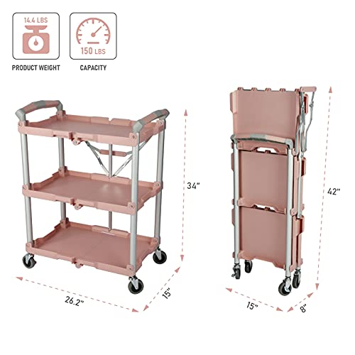 Olympia Tools 89-350 Pack-N-Roll Folding Collapsible Service Cart, 150LB Capacity, Rose - color: Rose, size: 150LB