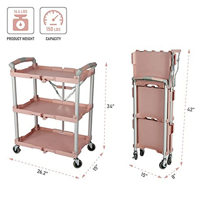 Olympia Tools 89-350 Pack-N-Roll Folding Collapsible Service Cart, 150LB Capacity, Rose - color: Rose, size: 150LB