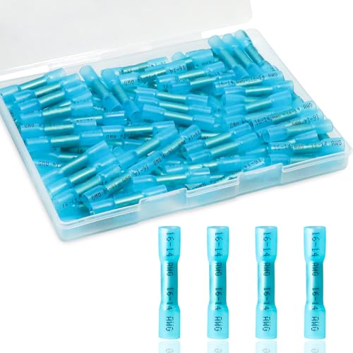120PCS Heat Shrink Butt Connectors, 16-14 AWG Blue Wire Terminals - size: 16-14 AWG (120 pcs)