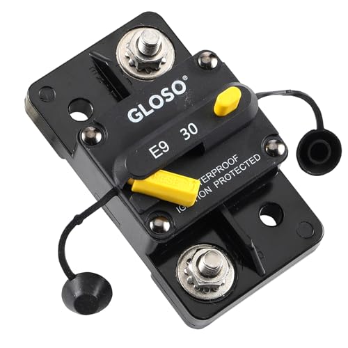 GLOSO Circuit Breaker Extended Surface Mount 1/4" Diagonal Stud Waterproof IP67 Marine RV Truck Hi-Amp (30A) E93 - color: Extended Surface Mount (1/4" Stud), size: 30A