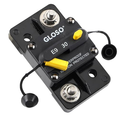 GLOSO Circuit Breaker Extended Surface Mount 1/4" Diagonal Stud Waterproof IP67 Marine RV Truck Hi-Amp (30A) E93 - color: Extended Surface Mount (1/4" Stud), size: 30A