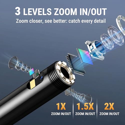 8mm Triple Lens Industrial Endoscope, 1080P Borescope Inspection Camera with 5" Screen, 16.5FT Semi-Rigid Cable, IP67 Waterproof Snake Cameras with Lights for Automotive, Plumbing - size: Triple Lens