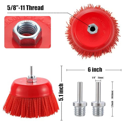 6” Nylon Filament Brush, 6 Inch Abrasive Nylon Bristle Cup Brushes