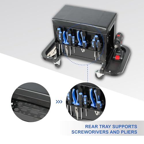 3-Drawer Tool Chest Rolling Mechanic Seat with Tool Trays, Rolling Tool Chest for Mechanics - Heavy-Duty Steel Construction, Padded Seat, Storage Tank, 350lbs Max Weight Capacity - color: 3-drawer-large