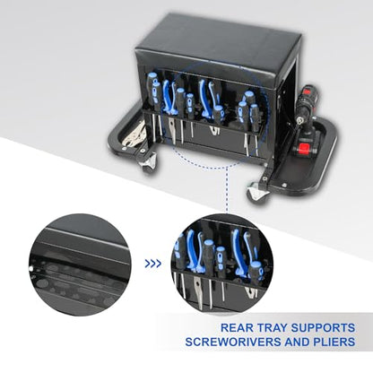 3-Drawer Tool Chest Rolling Mechanic Seat with Tool Trays, Rolling Tool Chest for Mechanics - Heavy-Duty Steel Construction, Padded Seat, Storage Tank, 350lbs Max Weight Capacity - color: 3-drawer-large