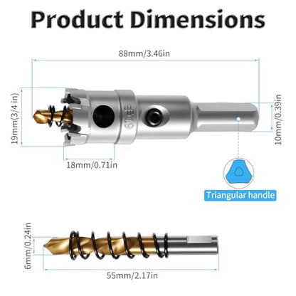 19mm TCT Hole Saw, 3/4", Heavy Duty Titanium Pilot Drill Bit - size: Φ19