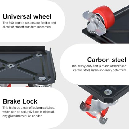 Fivepears Furniture Lift Mover Tool Set-3000 lb,5-Wheel Heavy-Duty Furniture Dolly with Handle,360°Swivel Casters Trolley-Ideal for Moving Heavy Machinery, Equipment, Pianos, Couches and Carpeted