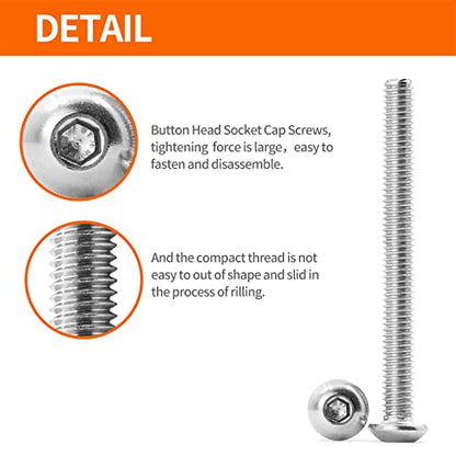 M4 x 20mm 25mm 30mm 35mm 40mm Button Head Socket Cap Screws Bolts, 304 Stainless Steel, Machine Fully Threaded, Metric Allen Hex Drive, Bright Finish, Assortment Kit 50PCS - size: M4 x 20/25/30/35/40mm (50PCS)