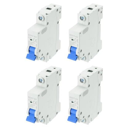 MECCANIXITY 4Pcs Miniature Circuit Breaker 1P 25A AC 110V DZ47-63 DIN Rail Mount Disconnect Switch Circuit Breaker Protection Thermal Magnetic Trip for Short Circuit Protection, Overload Blue - style: 25A