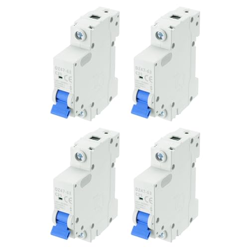 MECCANIXITY 4Pcs Miniature Circuit Breaker 1P 25A AC 110V DZ47-63 DIN Rail Mount Disconnect Switch Circuit Breaker Protection Thermal Magnetic Trip for Short Circuit Protection, Overload Blue - style: 25A