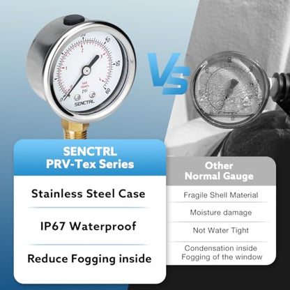SENCTRL 0-60 Psi Low Pressure Gauge, 1/4 NPT Lower Mount - size: 0-60Psi, style: Lower Mount