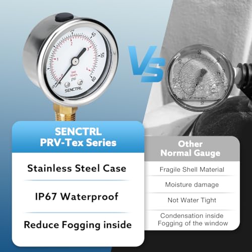 SENCTRL 0-60 Psi Low Pressure Gauge, 1/4 NPT Lower Mount - size: 0-60Psi, style: Lower Mount