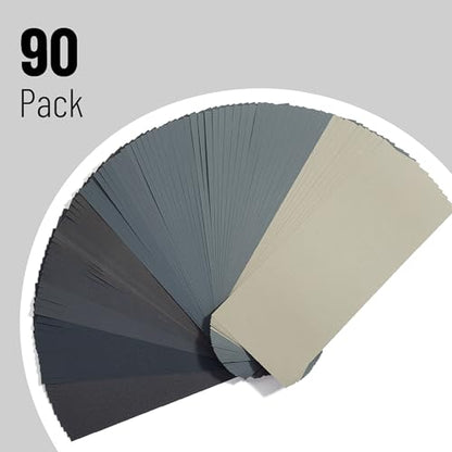 Bates- Sandpaper, 90 pcs, 400 to 3000 Grit Sandpaper Assortment, Sand Paper Assortment Pack, Wet Dry Sanding Paper - size: 90 pcs, style: 9 Grits, 400 to 3000