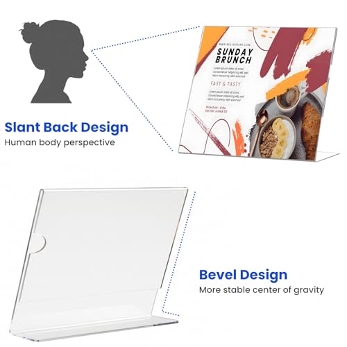 Horizontal Acrylic Sign Holder 5 x 7, L-Shape Clear Plastic Display Stand for Tabletop, Acrylic Stands for Flyers, Table Paper Holder, Vertical Sign Holder 5x7 for Restaurants, Office and School (Slant 6 Pack 7x5) - size: Slant 6 Pack 7x5