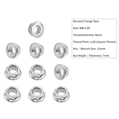 M8-1.25 / 8mm Hex Serrated Flange Nuts M8 x 1.25 Stainless Steel Nut (10pcs)