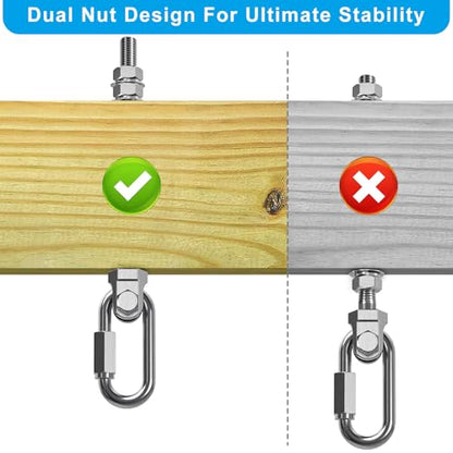 Dolibest Heavy Duty Swing Hanger, 304 Stainless Steel Swing Bolts w/Quick-Connect Carabiner, Swing Hook w/Dual-Screw Locking for Hammock, Yoga Swing, Porch Swing for Wood/Metal Beam-(M10X7'')-1500LB - color: M10X7''-2PCS