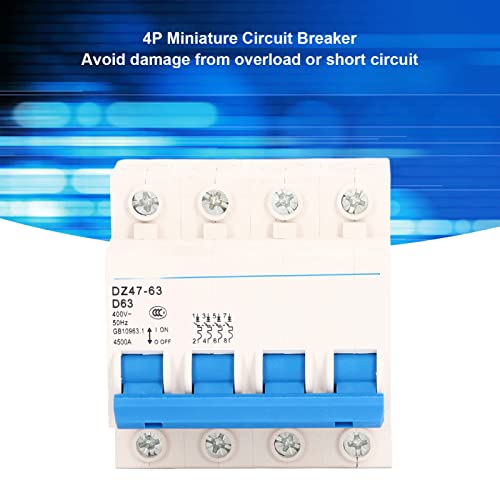 4P Miniature Circuit Breaker, Nylon PA66 Shell Circuit Protection Switch Modular Design Flame Retardant DIN Rail Mount for Lighting System Pushbutton Switches