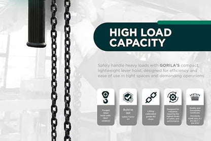 GORILA Manual Lever Hoist 360° | Manual Ratchet Chain Puller Hoist | 1100LBS - 5FT (0,5 Ton - 1,5m) | Safety Factor 4:1 | Since 1989 - size: 1100lbs - 5ft / 0,5t - 1,5m