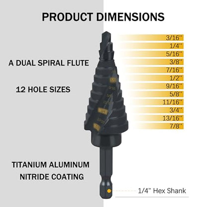 #4 Impact Step Drill Bit, 3/16" - 7/8" for Milwau-kee