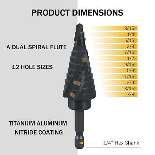 #4 Impact Step Drill Bit, 3/16" - 7/8" for Milwau-kee