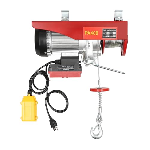 Electric Hoist, 880lbs Wireless Remote Control Electric Winch with 2 Slings and 12M Wire Rope, 2-in-1 Single Double Cable Lifting Hoist 110V for Garage Warehouse Factory, Pure Copper Motor
