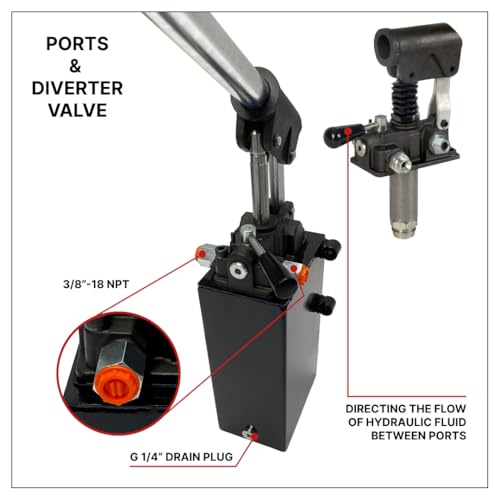 Double Acting Hydraulic Hand Pump with 3 QTs Tank - Manual Hydraulic Pump with Changeover Valve - 2.7 CID, 3600 PSI, 3/8" NPT Ports Piston Hand Pump - color: Double Acting, size: 2.7 CID 3 QTs tank