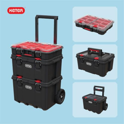 Keter Stack N Rolling Tool Box Modular Storage System 3 Piece - color: Black/Red, size: 3PC System