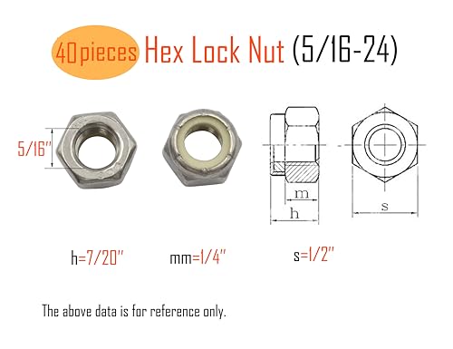 LBY 40pcs Lock Nuts, 5/16-24 Nylon Insert Hex Lock Nuts, 304 Stainless Steel (Silver) - size: 5/16-24