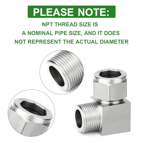 TAISHER 2PCS 304 Stainless Steel Square 90 Degree Compression Tube Pipe Fitting Connector, 1/2" Tube OD x 1/4" NPT Male Adapter - size: 1/2" OD x 1/4" MNPT