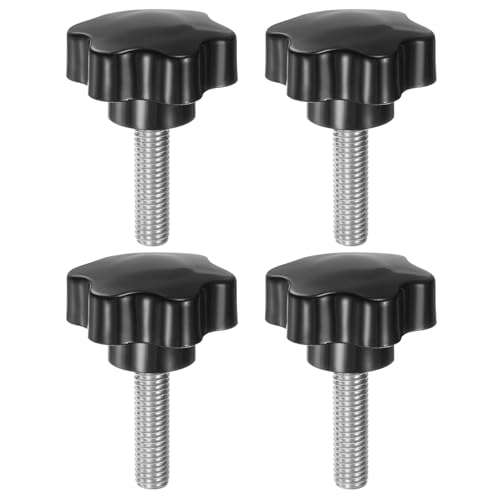 HARFINGTON 4pcs Star Knobs M10 x 37mm 304 Stainless Steel Threaded Stud 46mm Plastic 6-Star Head Hand Tightening Thumb Screw Clamping Jig Knob Handle, Black - size: M10 x 37mm x 46mm