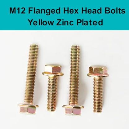 M12 x 40mm 6pcs Flanged Hex Head Bolts, M12 x 1.75 Bolts, Flange Hexagon Head Screws, 8.8 Grade Alloy Steel, Yellow Zinc Plated, Metric Fully Thread - size: M12 x 40mm(6PCS)