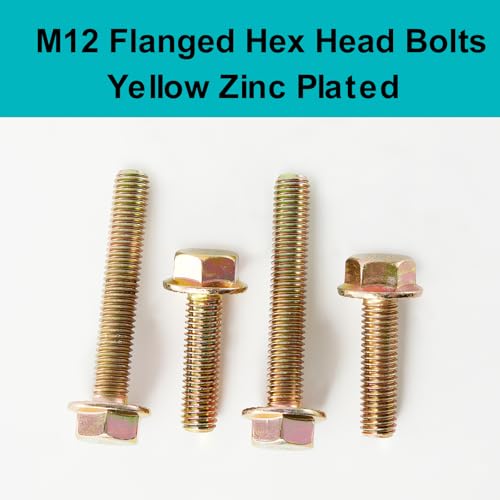 M12 x 30mm 6pcs Flanged Hex Head Bolts, M12 x 1.75 Bolts, Flange Hexagon Head Screws, 8.8 Grade Alloy Steel, Yellow Zinc Plated, Metric Fully Thread - size: M12 x 30mm(6PCS)