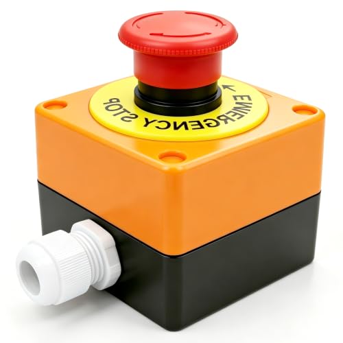 mxuteuk 22mm 1NC 1NO Red Mushroom Emergency Stop Push Button Switch AC 660V 10A Switch Station Box，1 Years Warranty HB2-ES545-BOX-Y - color: Red/HB2-ES545-BOX, size: 1NC 1NO