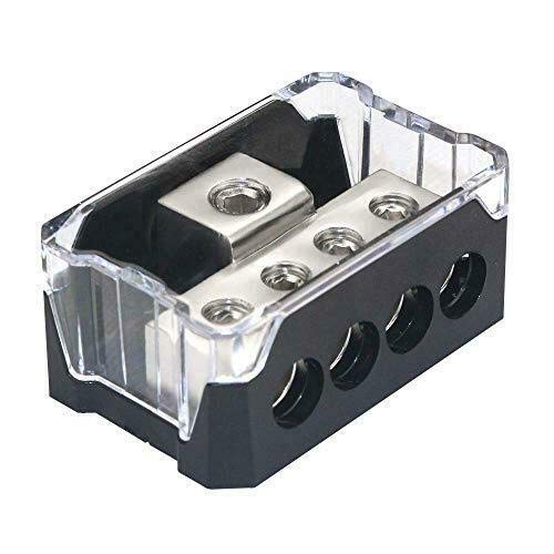 4 Way Power Distribution Block, 1x 0/2/4 AWG Gauge in / 4X 4/8/10 Gauge Out Amp Power Distribution Ground Distributor Connecting Block for Car Amplifier Audio Splitter 2 Pack