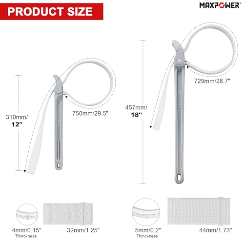 MAXPOWER Strap Wrench Set, 18" & 12" Adjustable Nylon Strap Wrenches - size: 18" & 12" Set