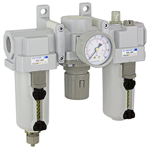 PneumaticPlus SAU400-N06G-MEP Compressed Air Filter Regulator Lubricator Combo 3/4" NPT - Metal Bowl, Manual Drain, Bracket, Gauge - style: Metal Bowl - Manual Drain