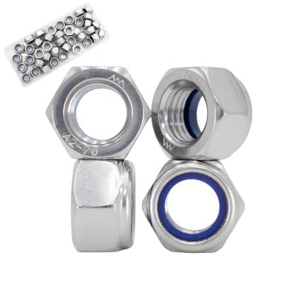 M8‑1.25 Lock Nuts, 40Pcs Stainless Steel Nylock Insert Locking Nuts - size: M8x1.25mm, 40 Pack