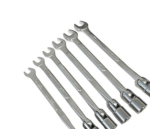6 Piece Flexible Head Socket Wrench Set and Open End SAE