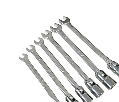 6 Piece Flexible Head Socket Wrench Set and Open End SAE