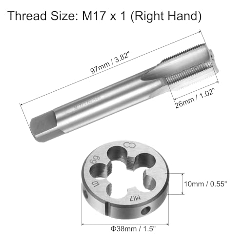 uxcell M17 x 1mm Metric Tap and Die Set, Machine Thread Screw Tap with Round Threading Die, Tap & Die Kit for Nut Screw Bolt Thread Repair - size: M17 x 1mm