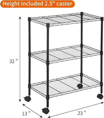 Meet perfect 3-Tier Wire Shelving Unit with Wheels, Black - color: Black, size: 3-Tier, 31.3"H × 23"W × 13"D