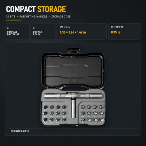 24 in 1 Magnetic Ratchet Screwdriver Set with Detachable T-Handle - color: Grey, size: 24 in 1