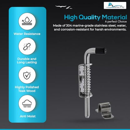 MARINE CITY 6 inches Stainless Steel Marine Heavy Duty Strong Durable Spring Latch Barrel Bolt with Cradle for Boat Yacht Trailer Gates Shed Door Garage Accessories (1 Pcs) - size: 6"