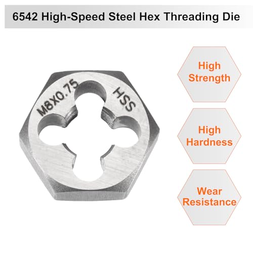 HARFINGTON Hex Threading Die M8 x 0.75 Metric Thread Right Hand High Speed Steel Rethreading Fixed Die Screw Cutting Tapping Repair Tool - size: M8 x 0.75