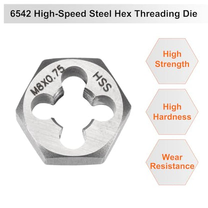 HARFINGTON Hex Threading Die M8 x 0.75 Metric Thread Right Hand High Speed Steel Rethreading Fixed Die Screw Cutting Tapping Repair Tool - size: M8 x 0.75