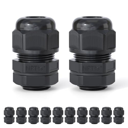 12 Pcs 3/8" NPT Cable Glands, IP68 Waterproof Nylon PA66 - size: 3/8" NPT 12PCS