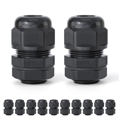 12 Pcs 3/8" NPT Cable Glands, IP68 Waterproof Nylon PA66 - size: 3/8" NPT 12PCS
